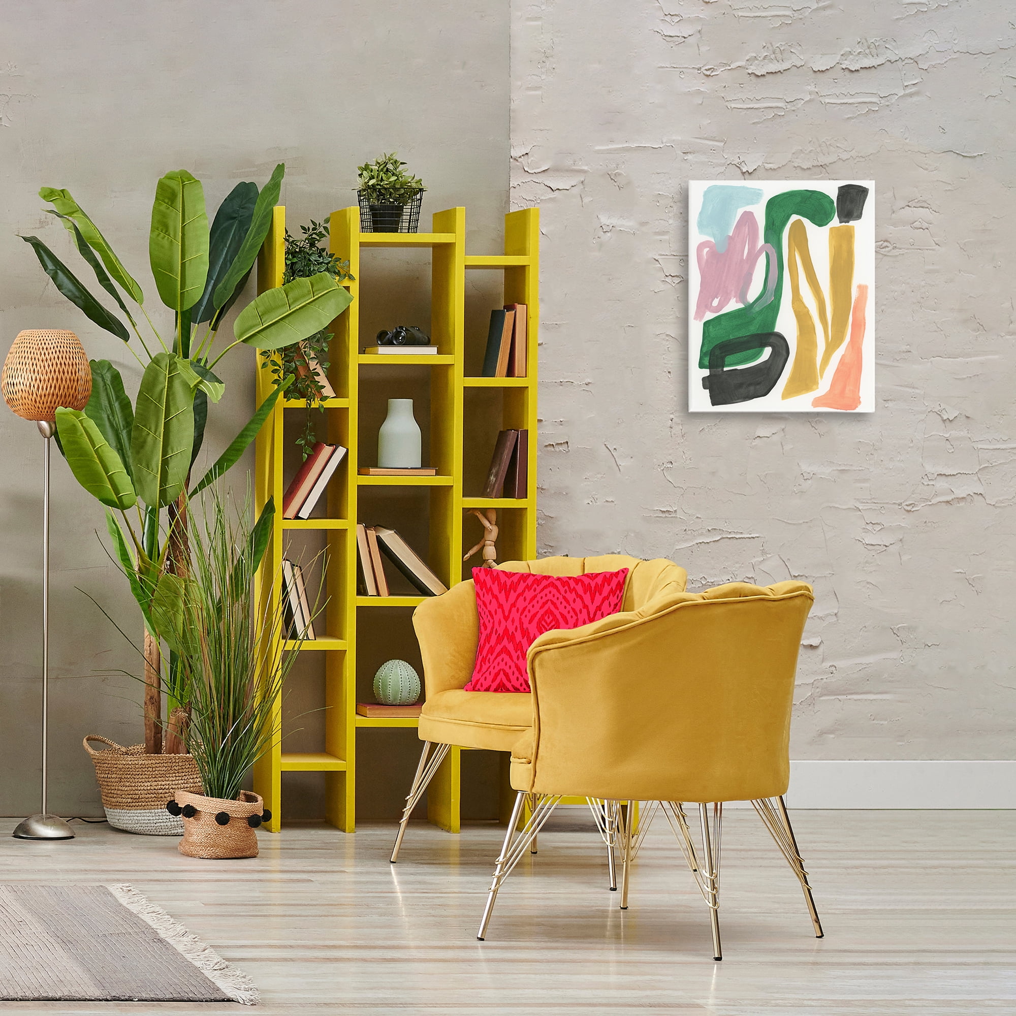 Stupell Industries Bright Contemporary Shapes Abstract Painting Wrapped Canvas Art Print Wall Art, 16 x 20