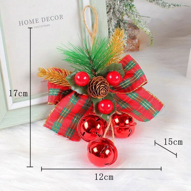 Decoraciones navideñas para fiesta de Navidad, adorno con lazo y campana dorada para el hogar, colgante de árbol de Navidad, accesorios artesanales, 2024