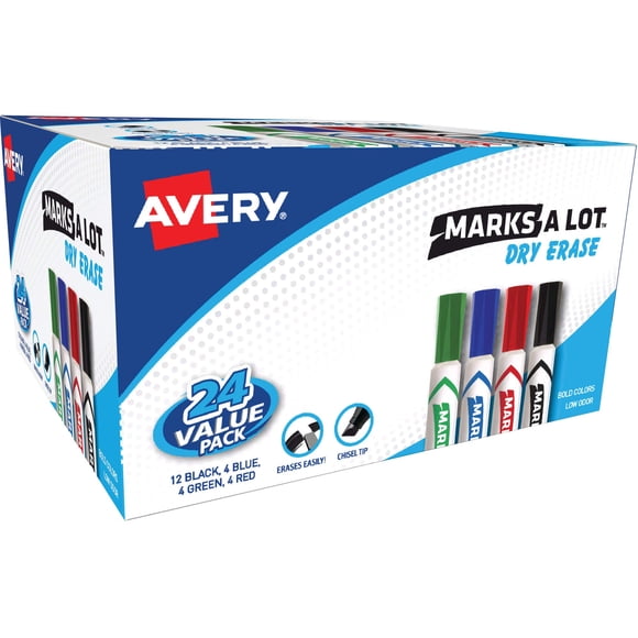Rotuladores de borrado en seco Avery Marks A Lot Value Pack, 24 colores
