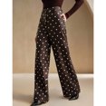 thumbnail image 3 of JUUNthy Womens Polka Dot Dress Pants, Flat Front High Rise Wide Leg Formal Office Daily Palazzo Trousers with Pockets Navy Blue S, 3 of 12