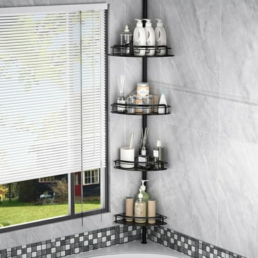 Kidsol 4 Layer Corner Shower Caddy, Adjustable Shower Shelf, Large Shower Storage and Shower Caddy Tension Pole, Drill Free Shower Rack