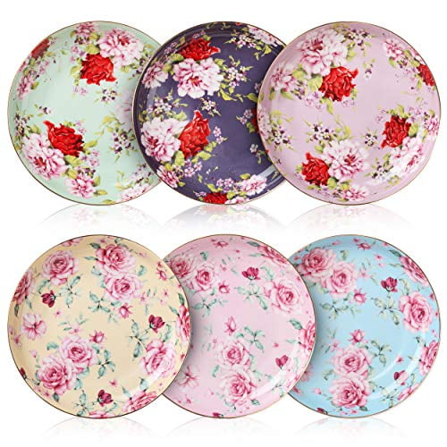 BTaT- Dessert Plates, 8 inch, Set of 6, Porcelain Bone China, Appetizer Plates, Floral Plates, Salad Plates, Small Plates, Small Plates Set, Small Dishes, Dinnerware, Salad Plates