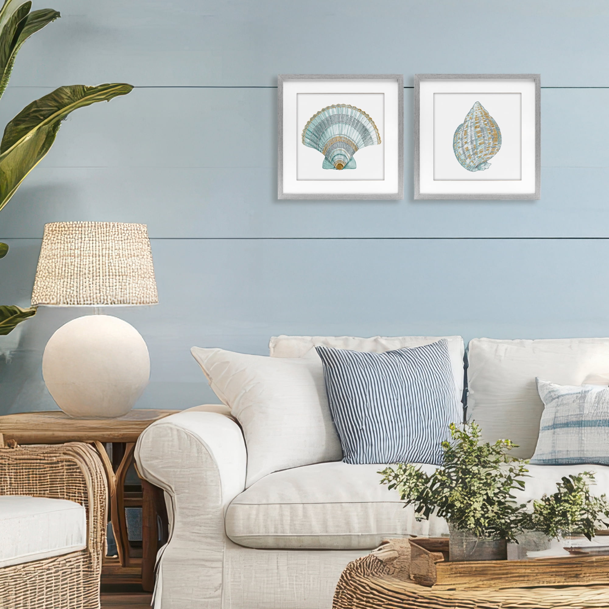 Stupell Industries Regal Clam Shell Duo 2 Piece Gray Framed Print Under Glass Set, design by Lorenzo Collective