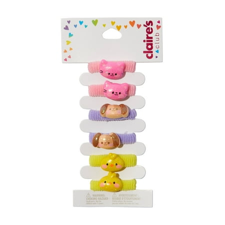 Claire's Club Little Girls Chick, Dog, and Cat Ponytail Holders, 6-Pack