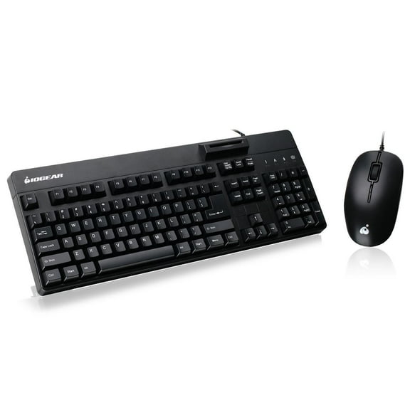 IOGEAR 104-Key Keyboard with Built-In Common Access Card Reader & 3-Button Mouse Combo, TAA Compliant