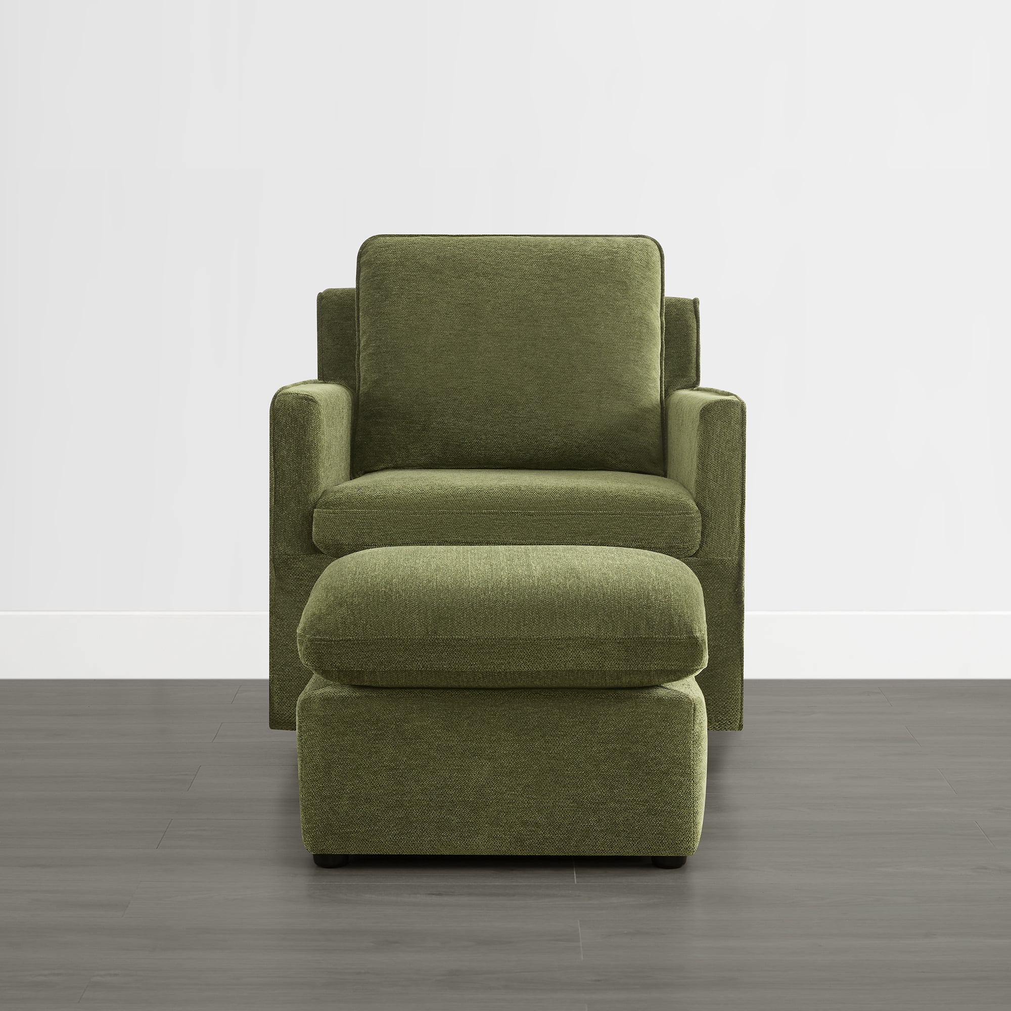 Spruce & Spring Upholstered Ottoman Footstool with Padded Cushion for Living Room and Bedroom, Green