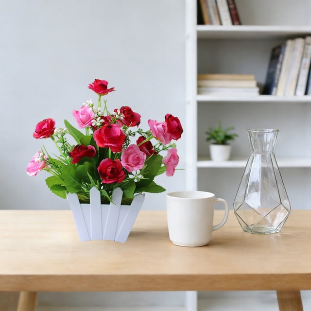 Arreglo floral artificial de plástico para interiores con pequeñas plantas en maceta, múltiples colores, decorativo para hogar, oficina y escritorio.