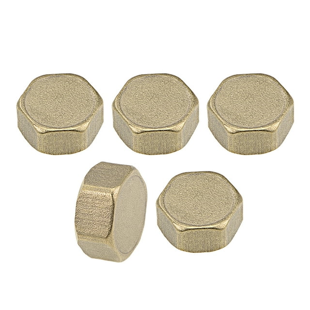 Unique Bargains 1/2 Inch Brass Cap 5pcs G1/2 Female Pipe Fitting Hex Compression Stop Valve Connector 11mmx23mm