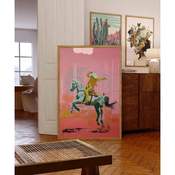 Surreal Cowboy Rider Wall Art Print, Modern Western Decor
