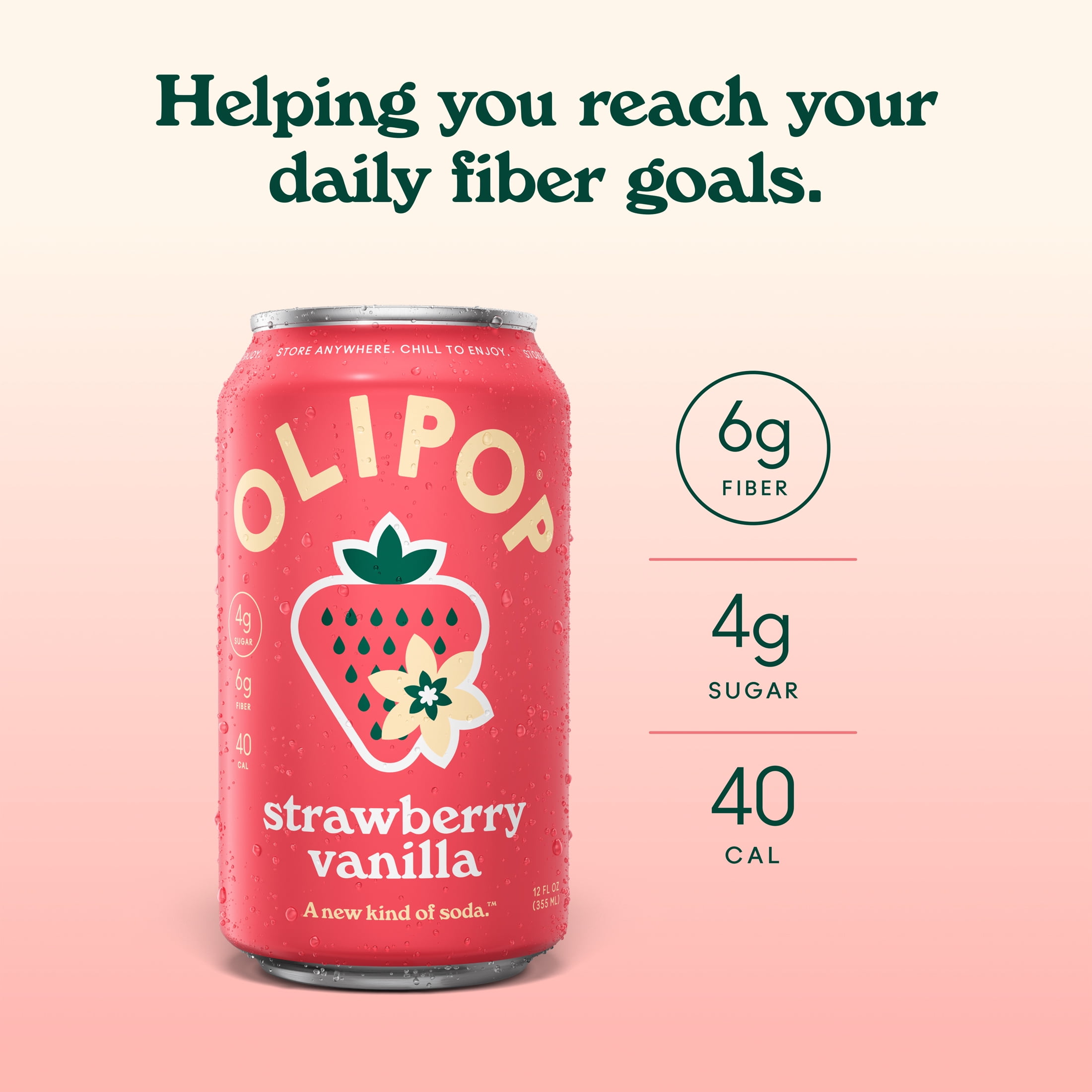(2 pack) OLIPOP Prebiotic Soda, Strawberry Vanilla, 12 fl oz, 4 Pack, Pantry Packs
