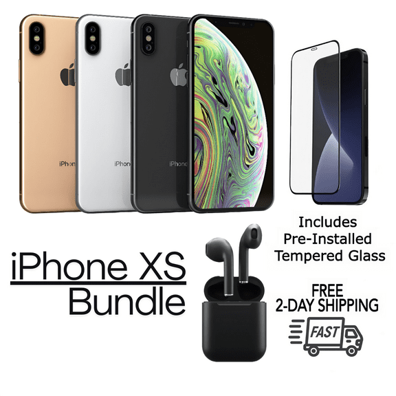 Restored Apple iPhone 11 Pro Max (Unlocked) 64GB Gold (A2162) Bundle with Pre-Installed Tempered Glass and Bluetooth Earbuds (Refurbished)