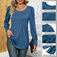 thumbnail image 3 of VDJ Blouses for Women Casual Round Neck Pleated Tunic Dressy Tops Long Sleeve Lightweight Soft Blue Tee Size L, 3 of 6