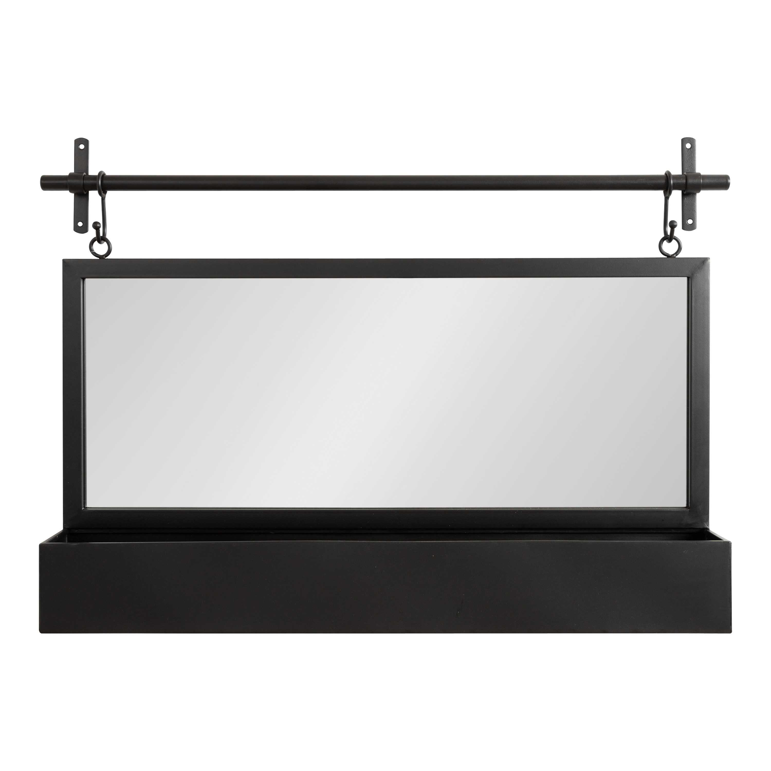 Kate and Laurel Gammons Pub Wall Mirror with Shelf, 36 x 26, Black, Decorative Hanging Wall Mirror Home Decor with Additional Storage for Jewelry and Household Necessities