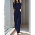 thumbnail image 4 of Jaimenalin Women'S 2 Piece Outfit Set with Mock Neck Crop Top and Palazzo Pants for All Occasions Dark Blue L, 4 of 5
