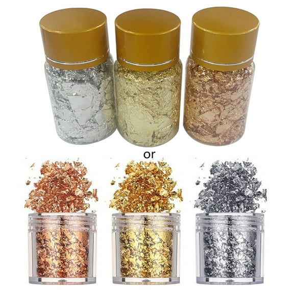 Huhudde Metallic Foil Flakes Set for Slime and Resin Jewelry Making Metal Leaf for Nails Painting Crafts with Imitation Gold
