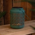 thumbnail image 2 of 7" Green Integrated Floral Pattern Outdoor Solar Lantern with Handle - 5, 2 of 5