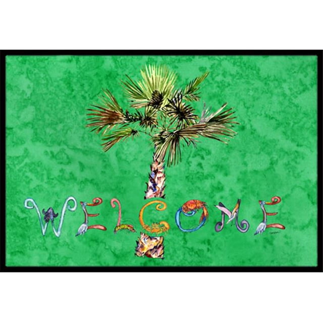 Welcome Palm Tree On Green Indoor & Outdoor Mat, 18 x 27 in.