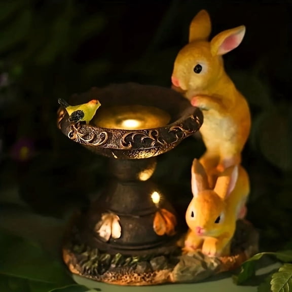 Garden Statue with Solar Lights, Bunny Lamp Outdoor Decor, Resin Rabbit Garden Statue with Built In Solar Light, Spring Style for Courtyard Lawn and Patio Decoration, Ideal Easter Gifts