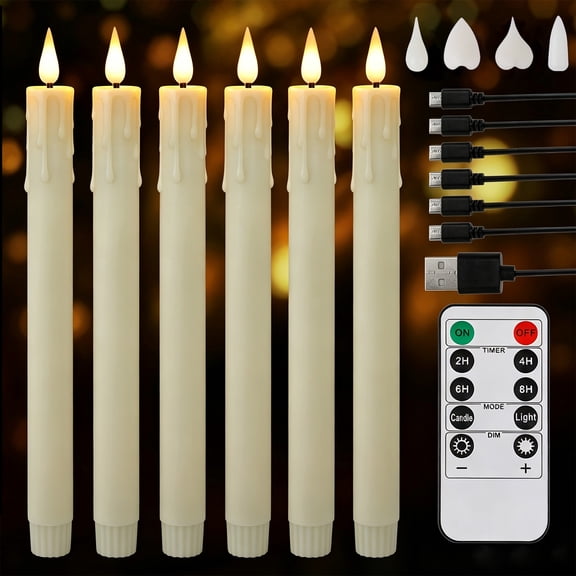 YEAHOME Rechargeable Flameless Taper Candles with Replace Lamp Head, Dripless 3D Flickering Flame Window Candles with Remote and Timer for Home Wedding Christmas Decor