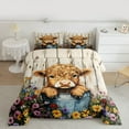 thumbnail image 2 of jejeloiu Cartoon Highland Cattle Full Size Comforter Sets,Colorful Flowers Blossom Bedding Comforter Set,Country Farmhouse Lodge Bedding Sets For Girls Boys,Super Cozy Room Decor Reversible,3 Pieces, 2 of 8