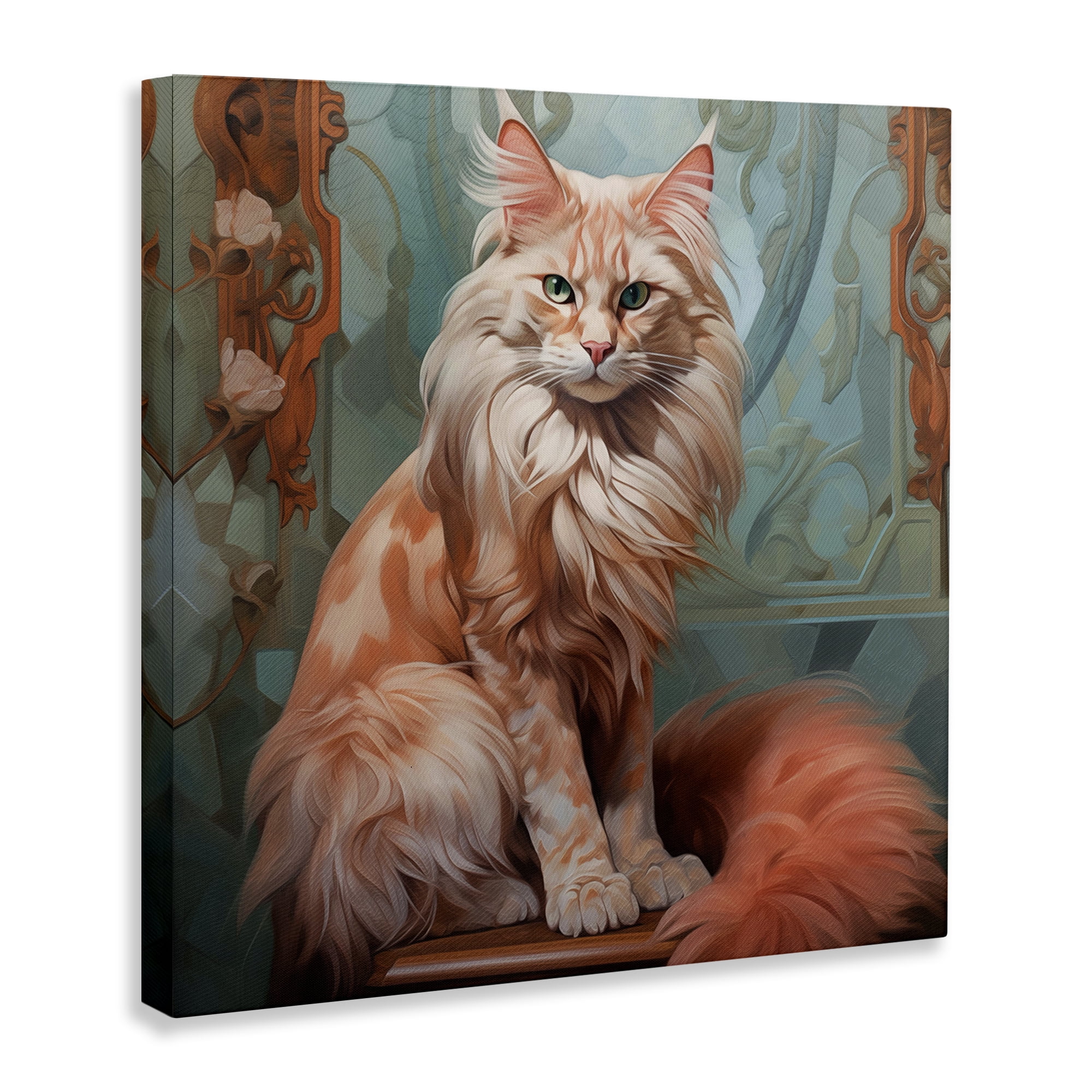 Stupell Industries Cat Nouveau Portrait Animals Painting Wrapped Canvas Art Print Wall Art, 30 x 30