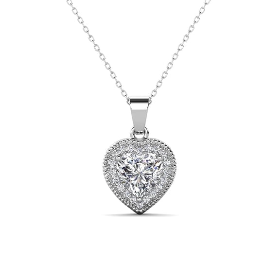 Cate & Chloe Coraline 18k White Gold Plated Heart Pendant Necklace with Simulated Diamonds for Women