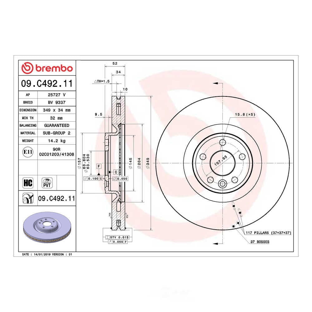 Brembo 09.C492.11 PRIME Disc Brake Rotor