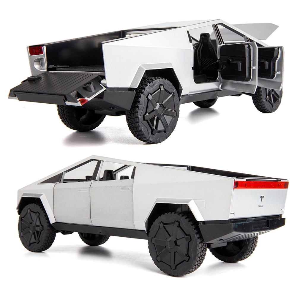 BDTCTK 1/24 Compatible for Cybertruck Electric Pick-Up Truck Model Car, Zinc Alloy Pull Back Toy Car with Sound and Light for Kids Boy Girl(silver)