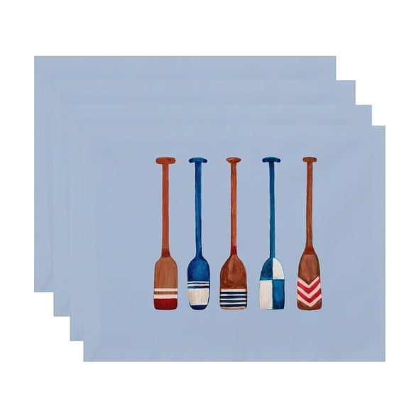 Simply Daisy, 18 x 14 Inch, Oar Multi Painted, Geometric Print Placemat (Set of 4), Blue