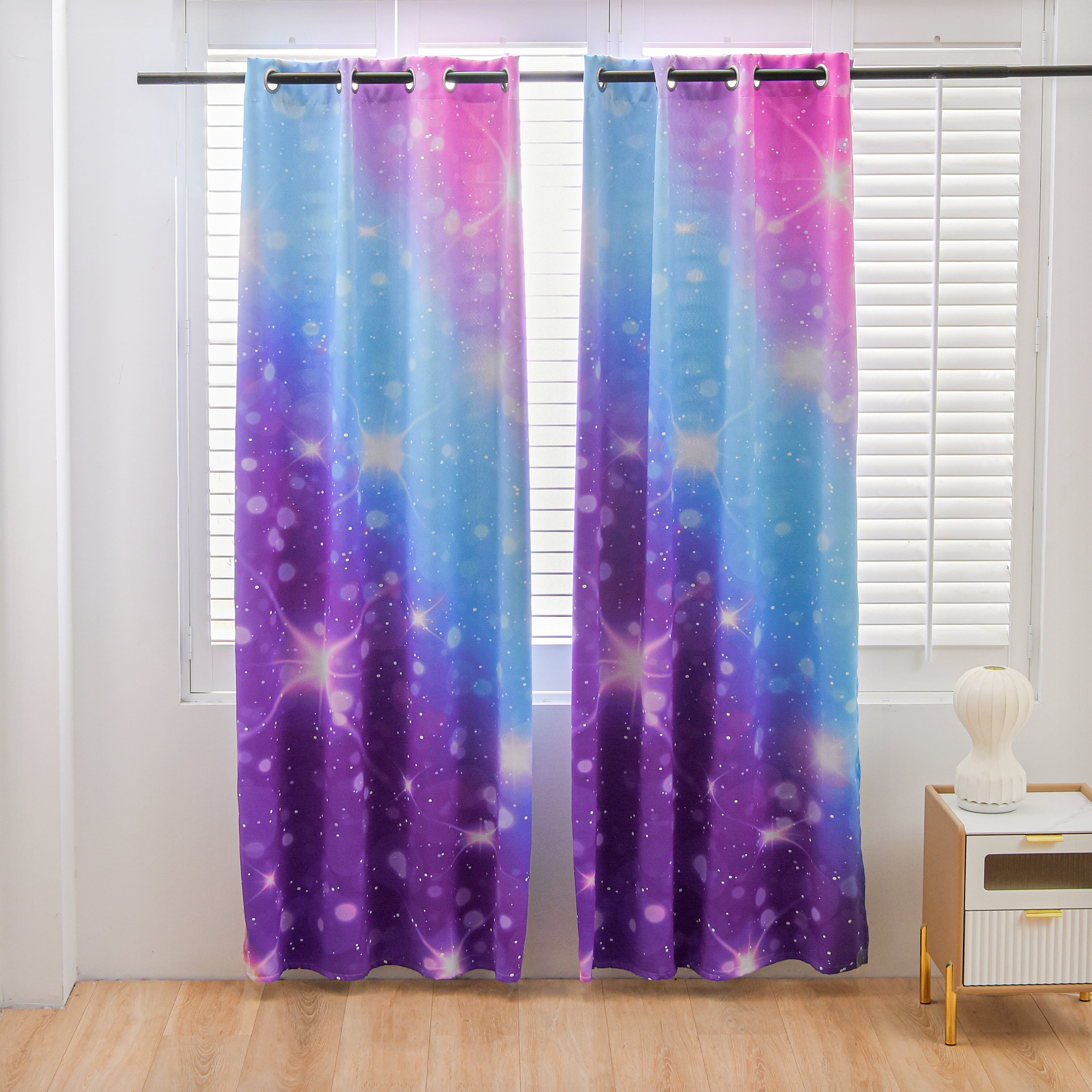 Btargot Gradient Glitter Colorful Blackout Curtains Set of 2 for Kids Girls Room Galaxy Grommet Thermal Insulated Room Darkening Drapes 52 x 84 inch Purple