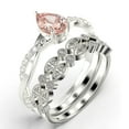 thumbnail image 3 of Gorgeous Art Deco 2.25 Carat Pear Cut Morganite And Diamond Moissanite Engagement Ring, Two Matching Band, Twisted Band Wedding Ring in 925 Sterling Silver With 18k White Gold Plating Gift For Her, 3 of 4