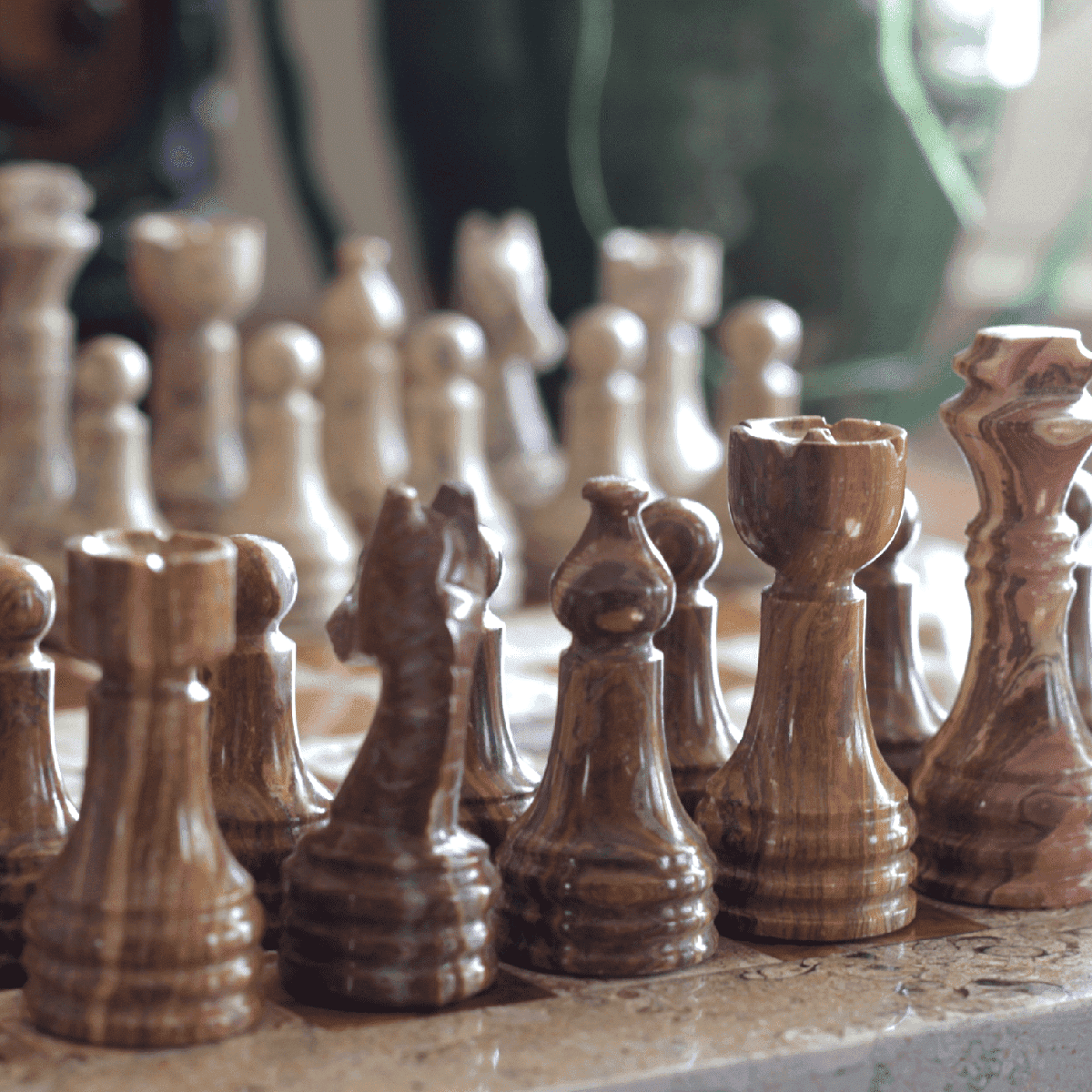 Marble Chess Set with Storage Case - Coffee and Brown