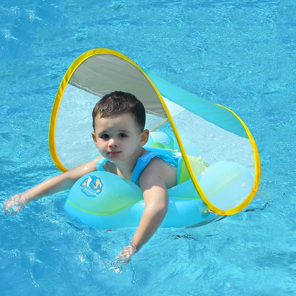 Orange, L LAYCOL Baby Swimming Pool Float with Removable UPF 50 UV Sun Protection Canopy,Toddler Inflatable Pool Float for Age of 3-36 Months,Swimming Trainer 