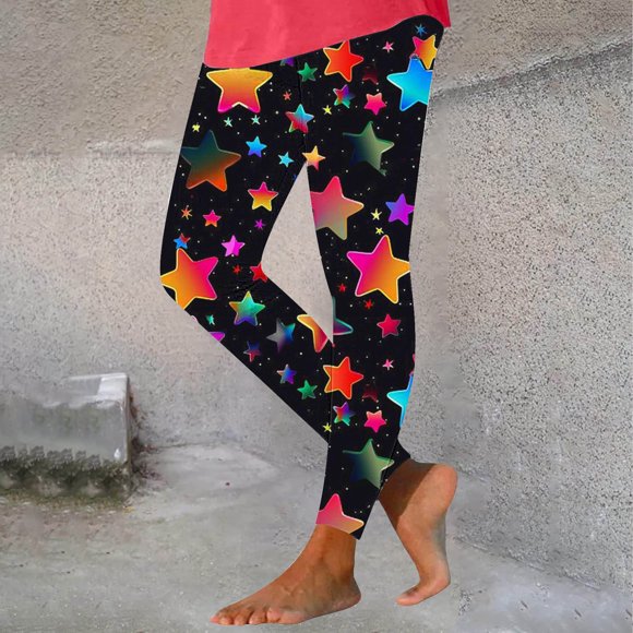 Mceream Leggings for Women High Waisted Glitter Print Stretchy Tights Carnival Pants Festival Outfit Multicolor XL