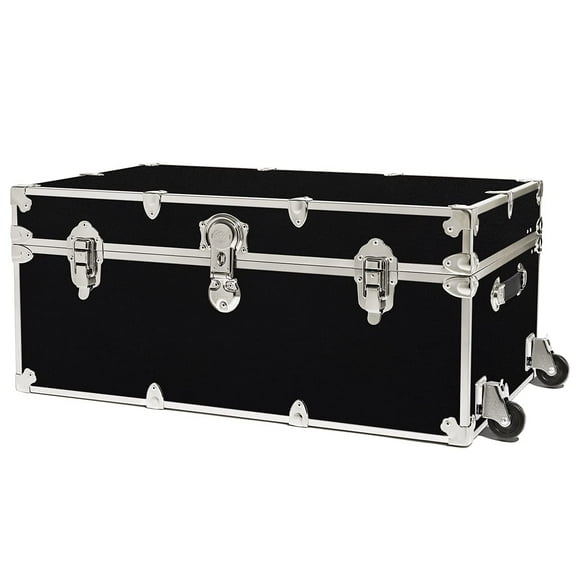 Rhino Trunk & Case Large Armor Trunk with Removable Wheels, Summer Camp, College, Storage 32"x18"x14" (Black)