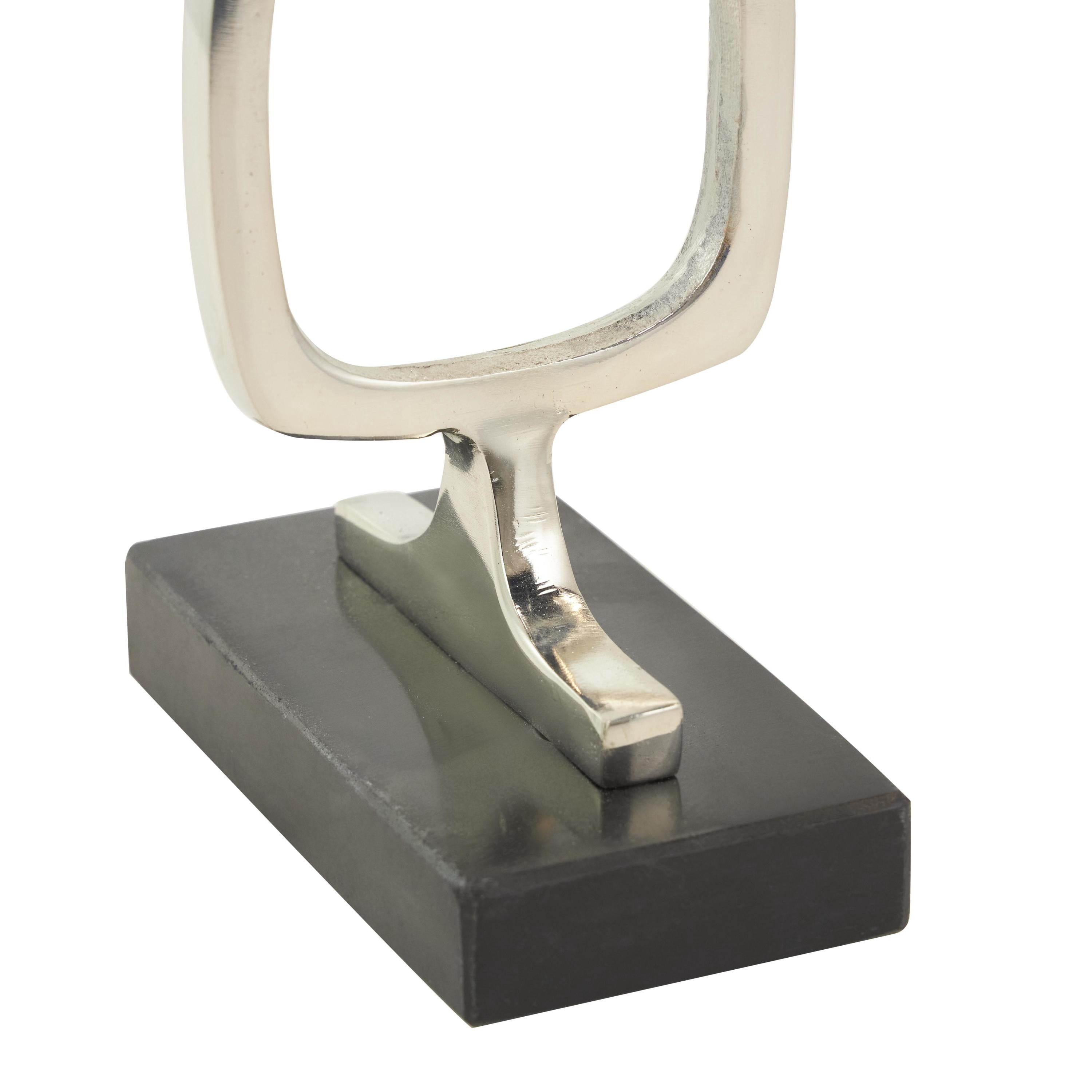 28", 19"H Silver Aluminum Metal Stacked Geometric Rings Abstract Sculpture with Black Marble Bases, by DecMode (2 Count)