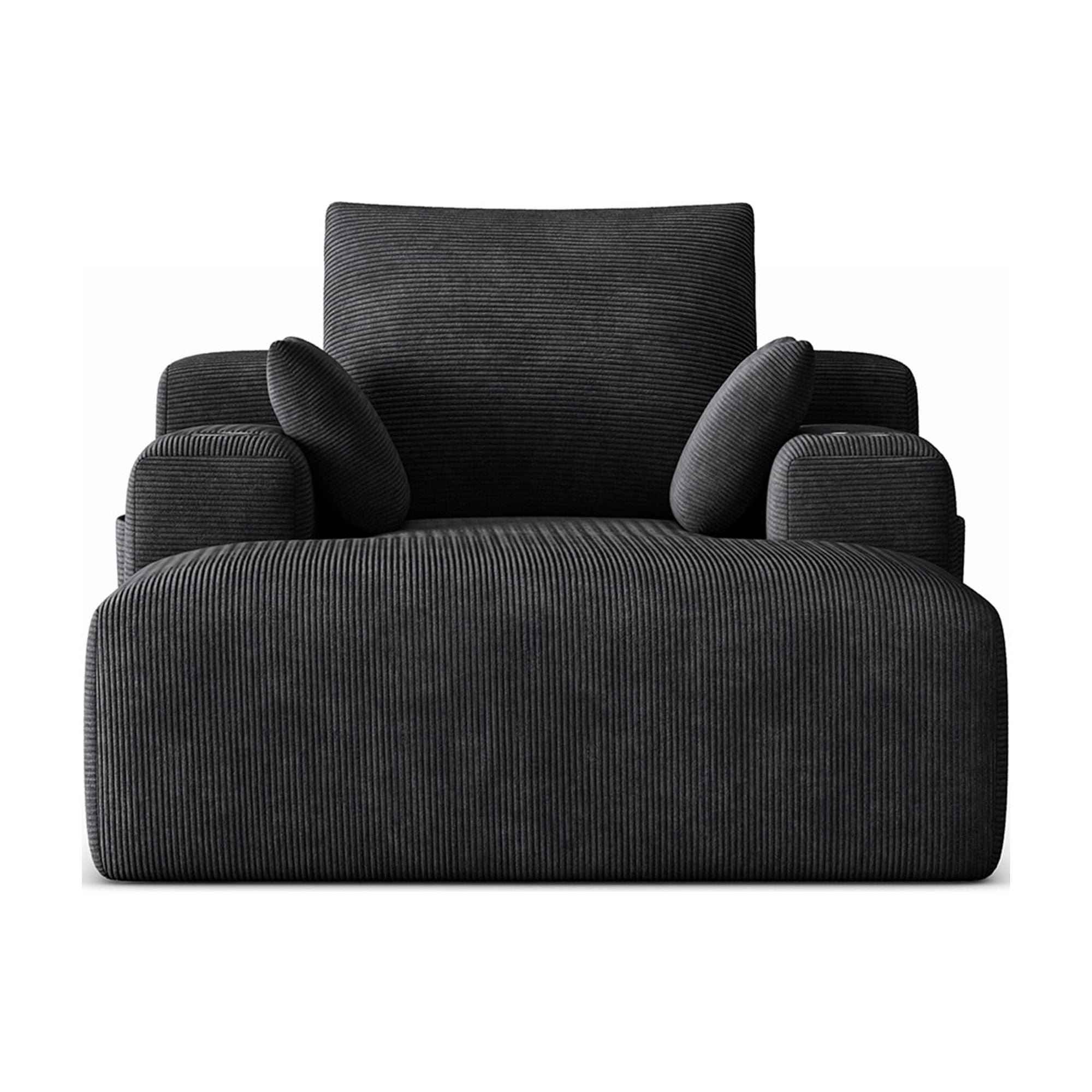 GARITIN Chaise Lounge Sofa 71 Inch, Corduroy Oversized Deep Seat Lounge Chair with Cup Holders and Storage Pocket for Living Room Bedroom, Black