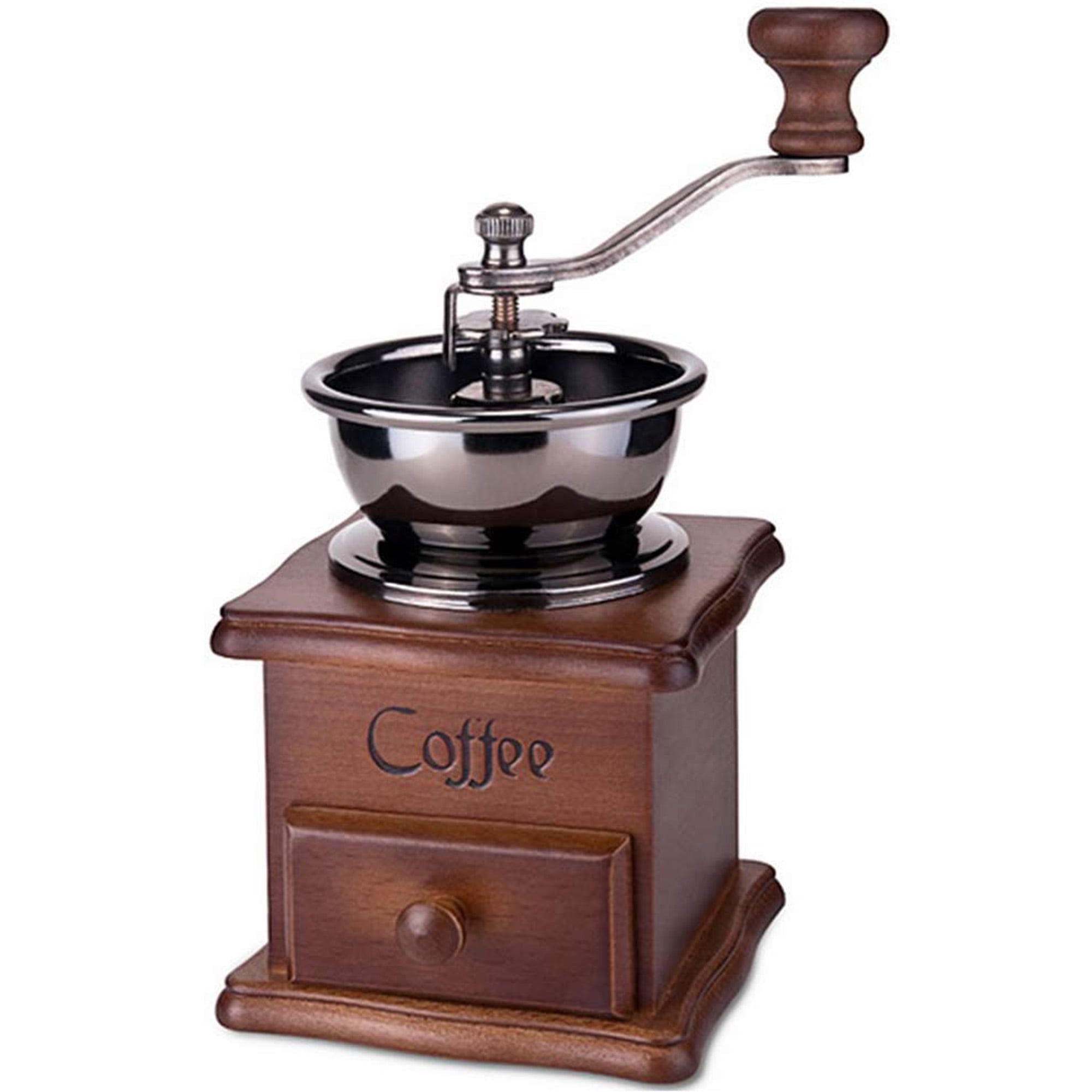 Vintage Manual Coffee Grinder Wooden Hand Coffee Mill With Ceramic Hand Crank 