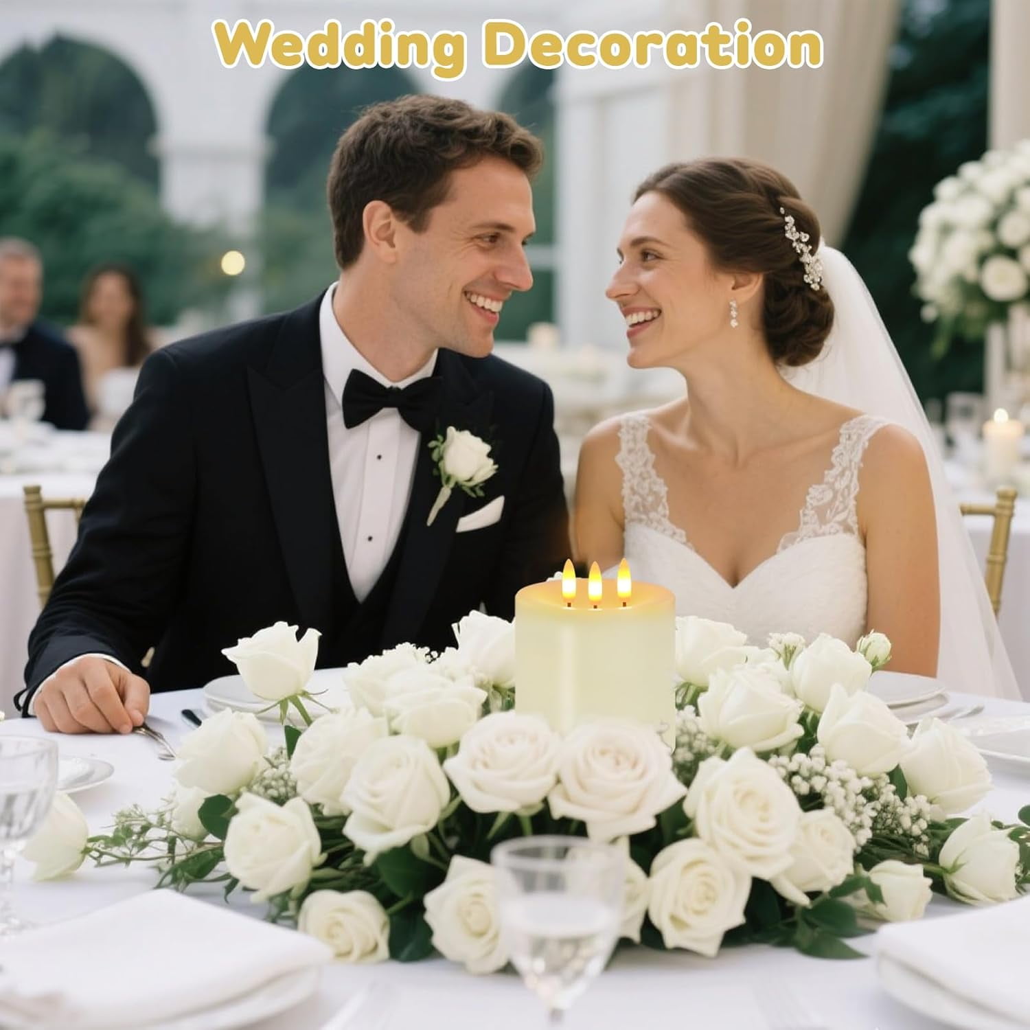 3 Wick Flameless Candles Set of 2, 4"x4" Flickering Large Flameless Candles with Remote & Timer, Dimmable Real Wax Electric Pillar Candles Battery Operated,  LED Candles for Home Wedding Xmas Decor