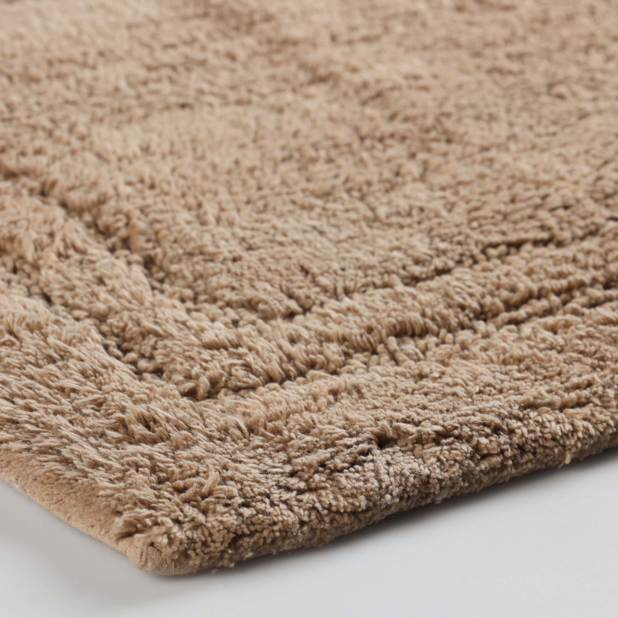 Superior Solid Bordered Cotton Washable Non-Slip Bath Rug, Runner Size, Latte