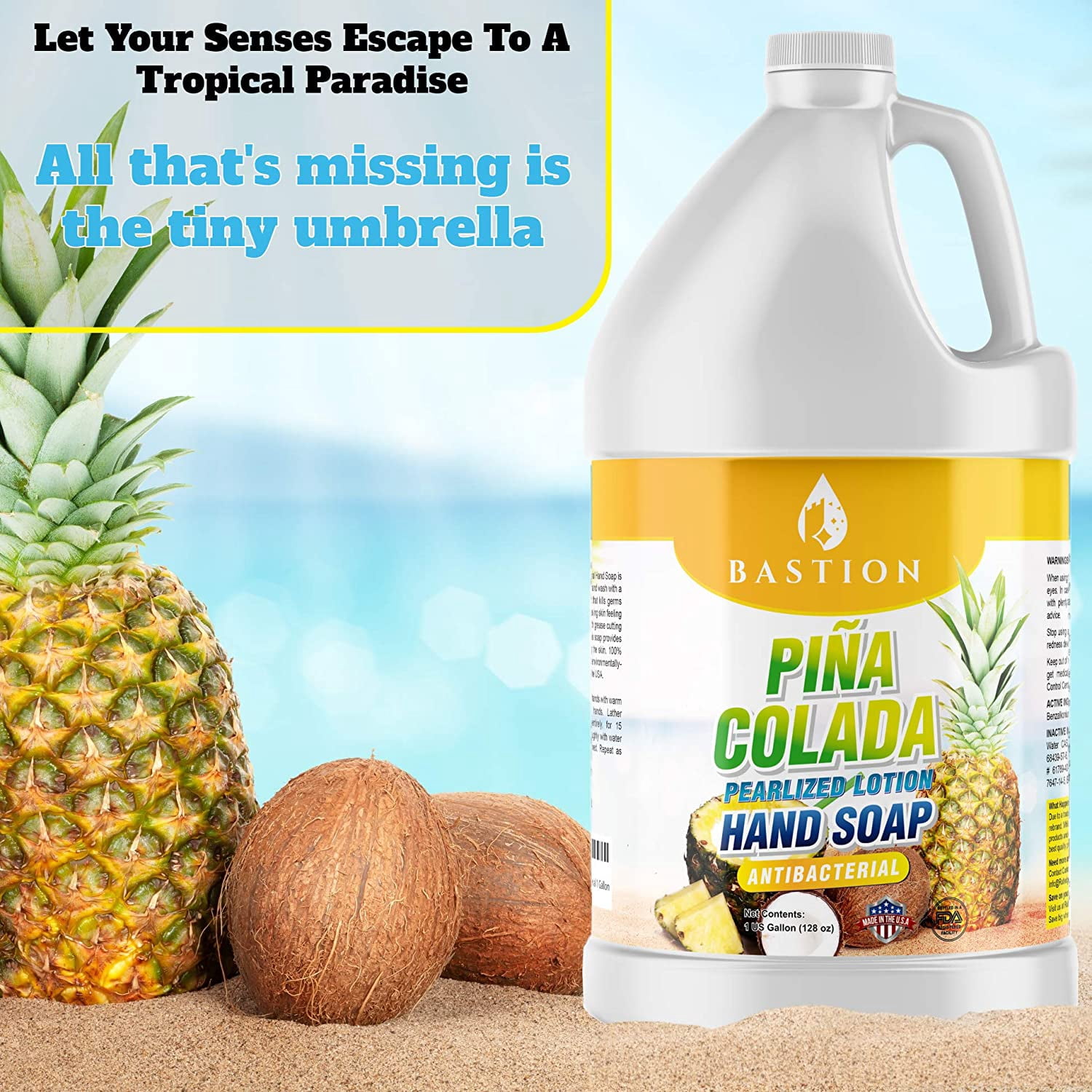Pina Colada Scented Antibacterial Hand Soap. Sensitive. 1 Gallon (128 oz.)