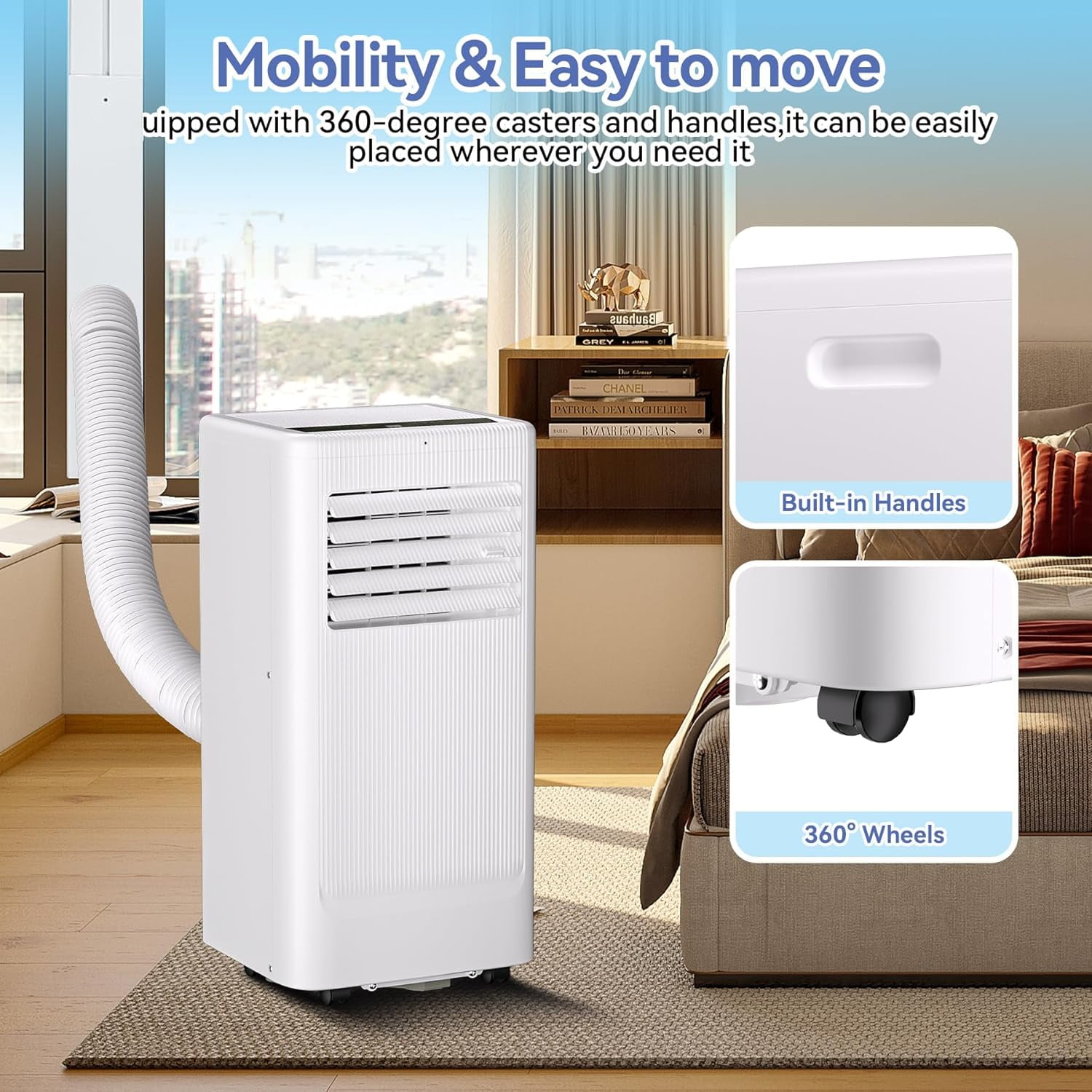 M optimized 10,000 BTU Portable Air Conditioner with Wheels, Cooling/Fan/Dry 3 in 1 Air Conditioner for Room 560 Sq.Ft, Portable AC Unit, Low Noise for Home, Office, White