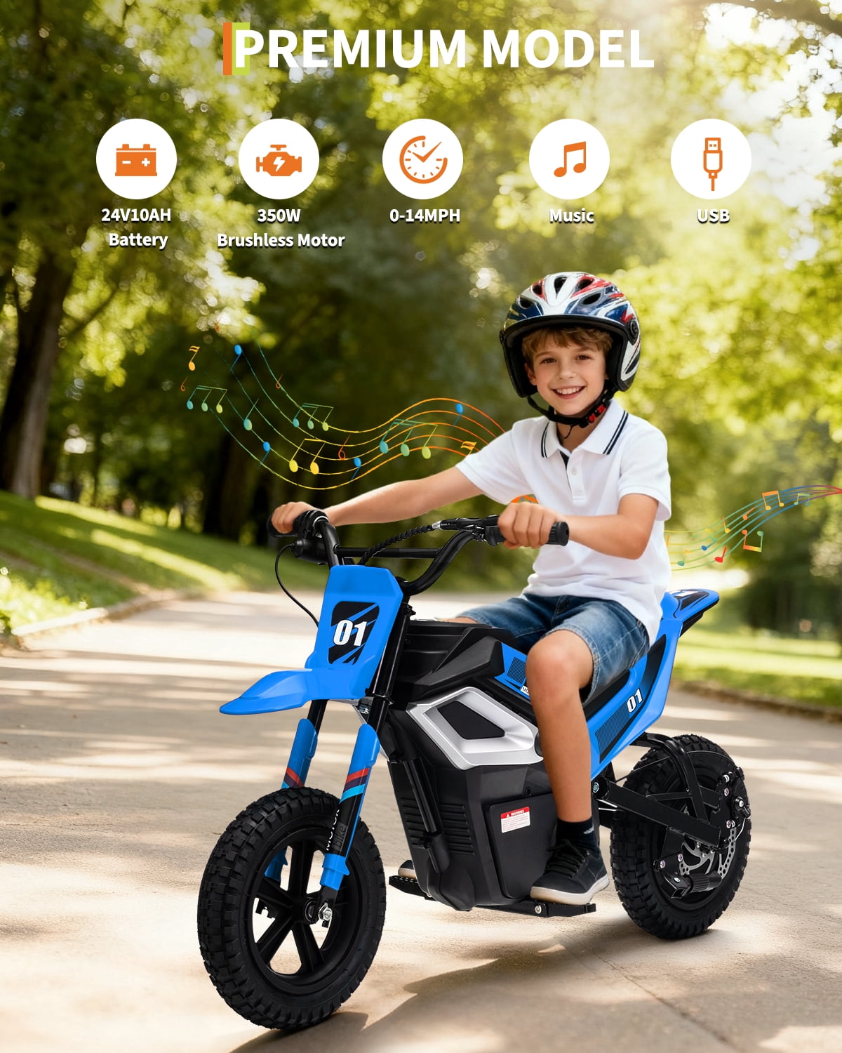 24V Kids Electric Dirt Bike - 350w Kids Motorcycle, 13.67 Mph Max Speed Electric Bike for Kid, Rear Wheel Suspension, 12 Miles Range, Twist Grip Throttle, Rubber Tire