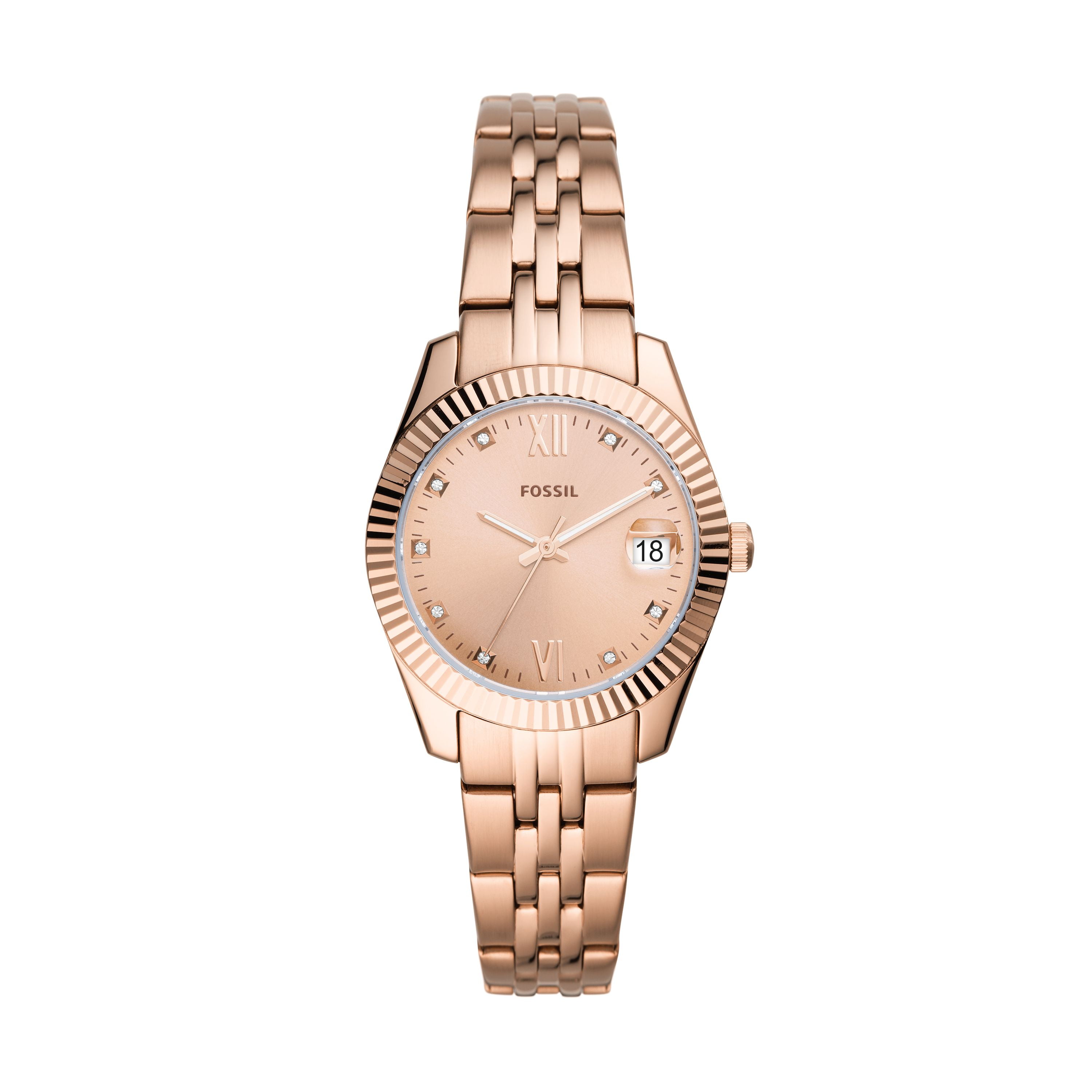franja simbólico Negar Fossil Women's Scarlette Mini Three-Hand Date, Rose Gold-Tone Stainless  Steel Watch, ES4898 - Walmart.com