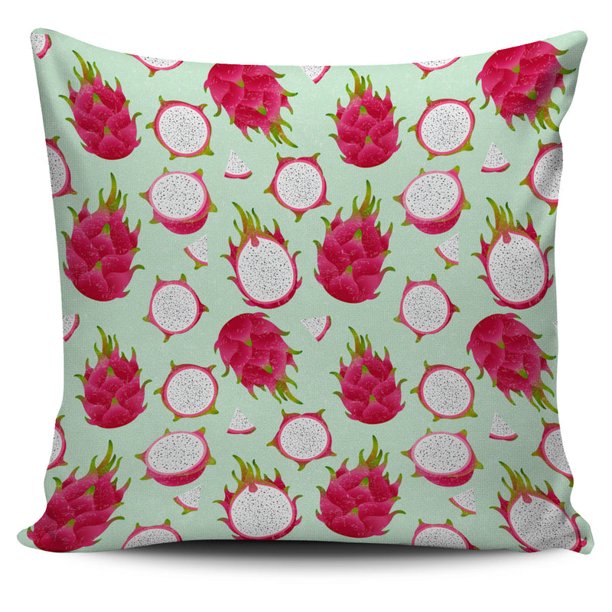 Dragon Fruit Pattern Fondo Verde Funda Almohada