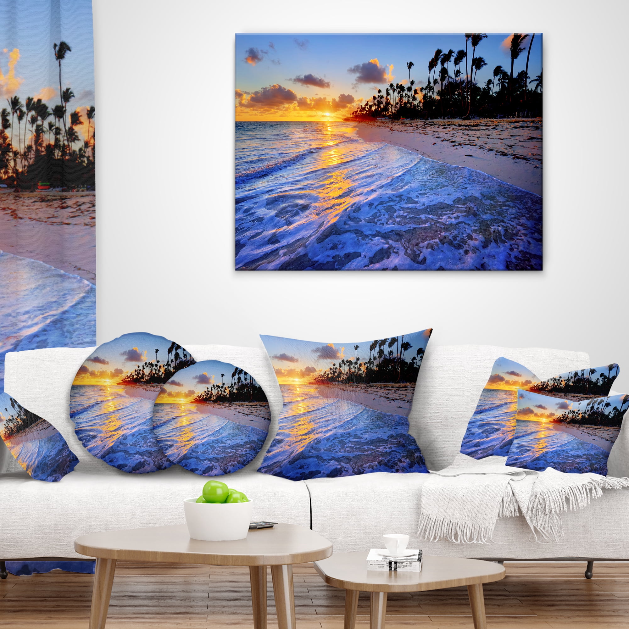 Designart Blue Waves Along the Shore - Seashore Throw Pillow - 12x20