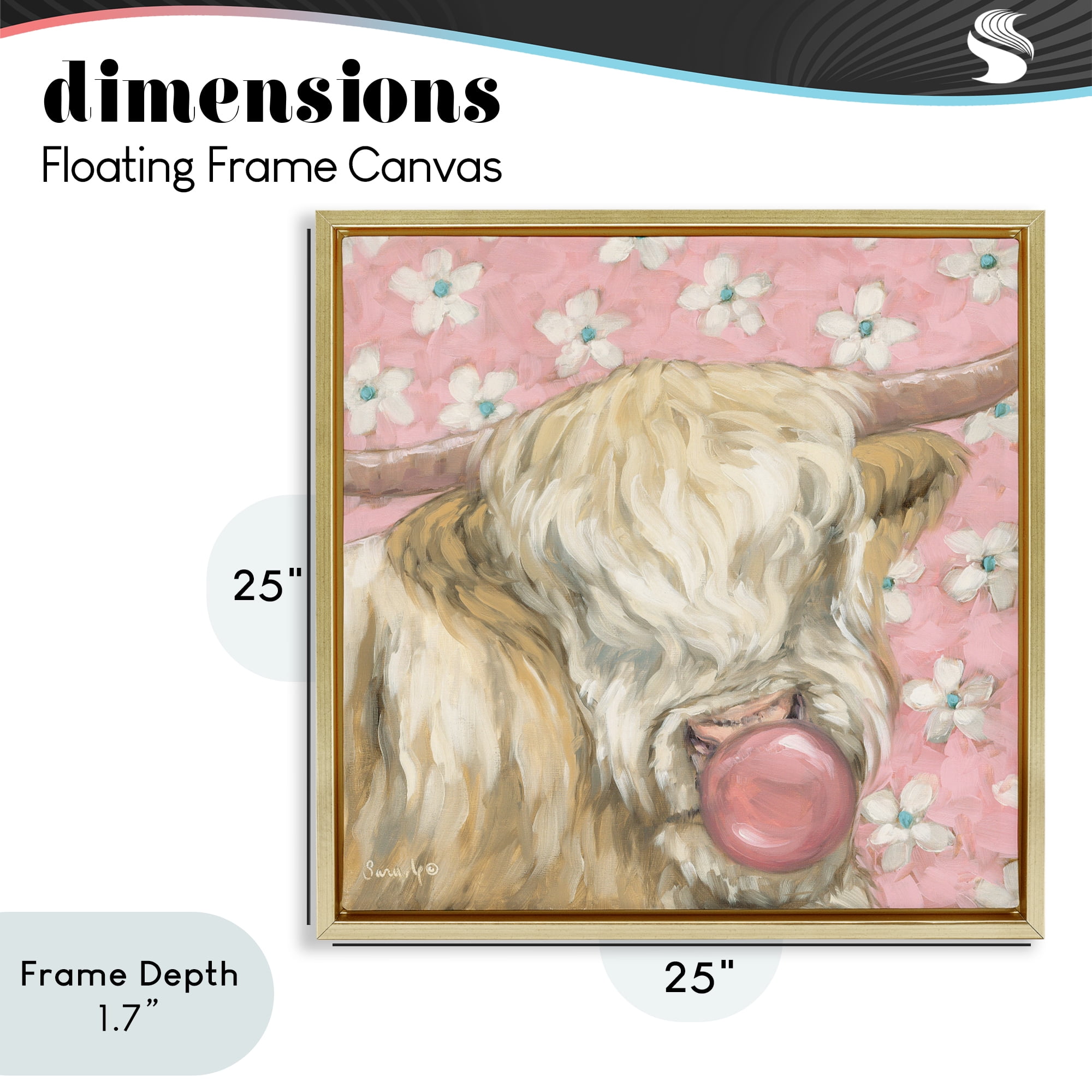 Stupell Industries Bubblegum Cutie Cattle Gold Framed Floater Canvas Wall Art, design by Sara G. Designs