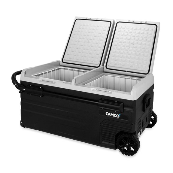 Camco CAM-950 95-Liter Portable Compact Fridge/Freezer | Features Bluetooth Capable Remote Access & 2 Compartments w/Dual Zone Cooling | Adjusts from -4° F to 68° w/2 Cooling Modes ECO & MAX (51522)