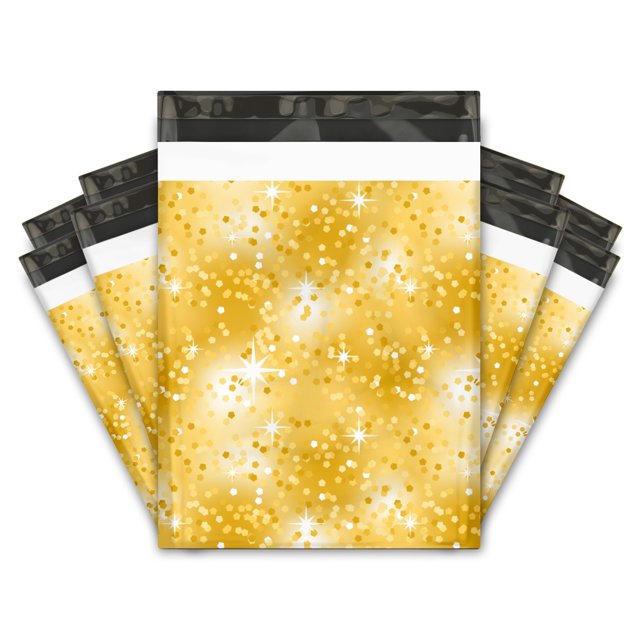 10x13 (100) Gold Confetti Designer Poly Mailers Shipping Envelopes Premium Printed Bags