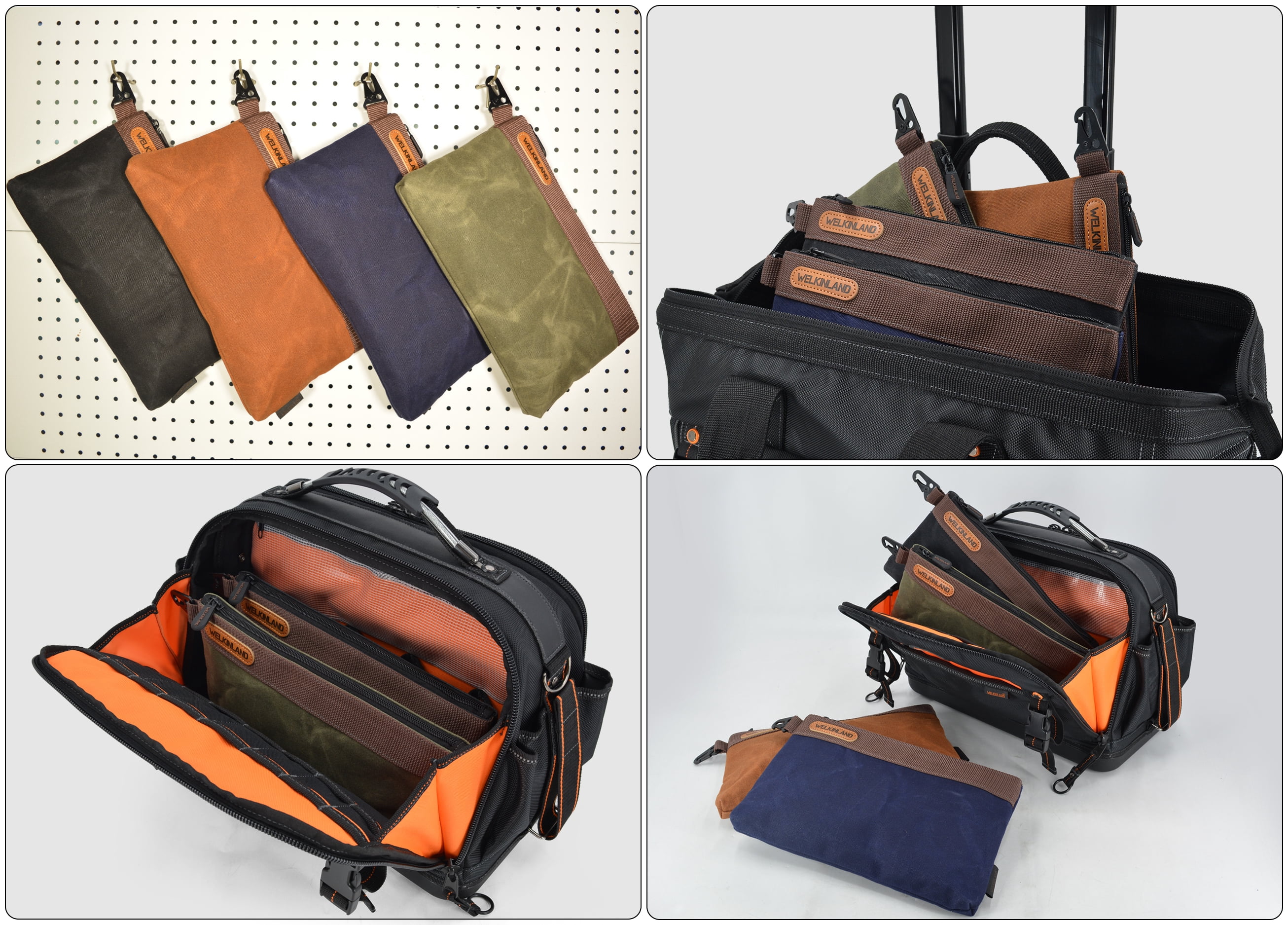 WELKINLAND Heavy-Duty Canvas Tool pouch, 4PCS Tool pouches, 12" Tool pouch, Waxed Canvas zipper tool pouch, Canvas socket bag, Canvas tool bag zipper, Tool pouch bag, Zipper tool pouch